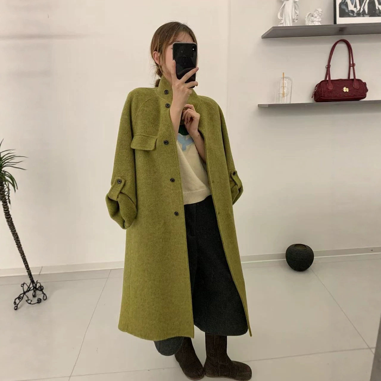 双面羊绒立领加长女大衣秋冬款