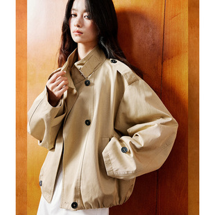 2026春新韩系宽松时髦高密双排扣大轮廓小个子宽松夹克风衣外套