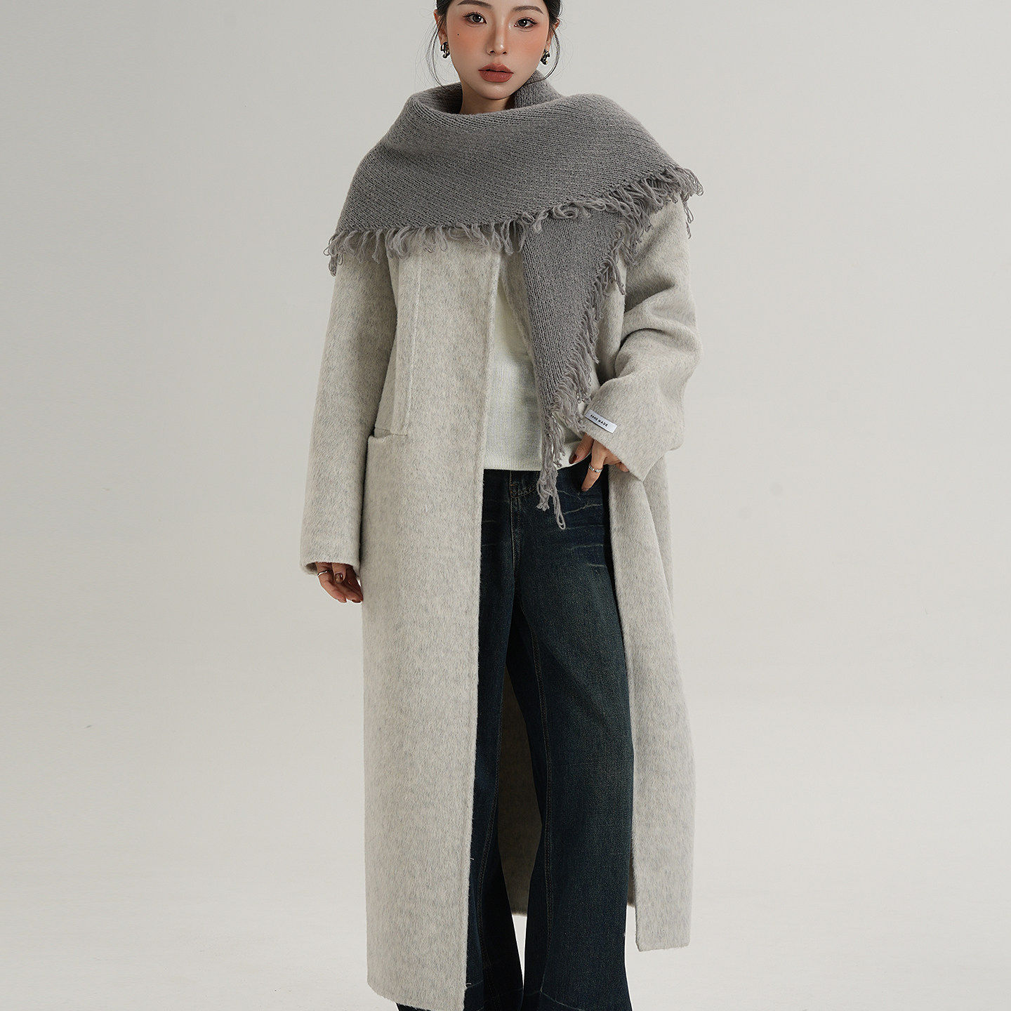 冬季新款气质围巾双面呢大衣女