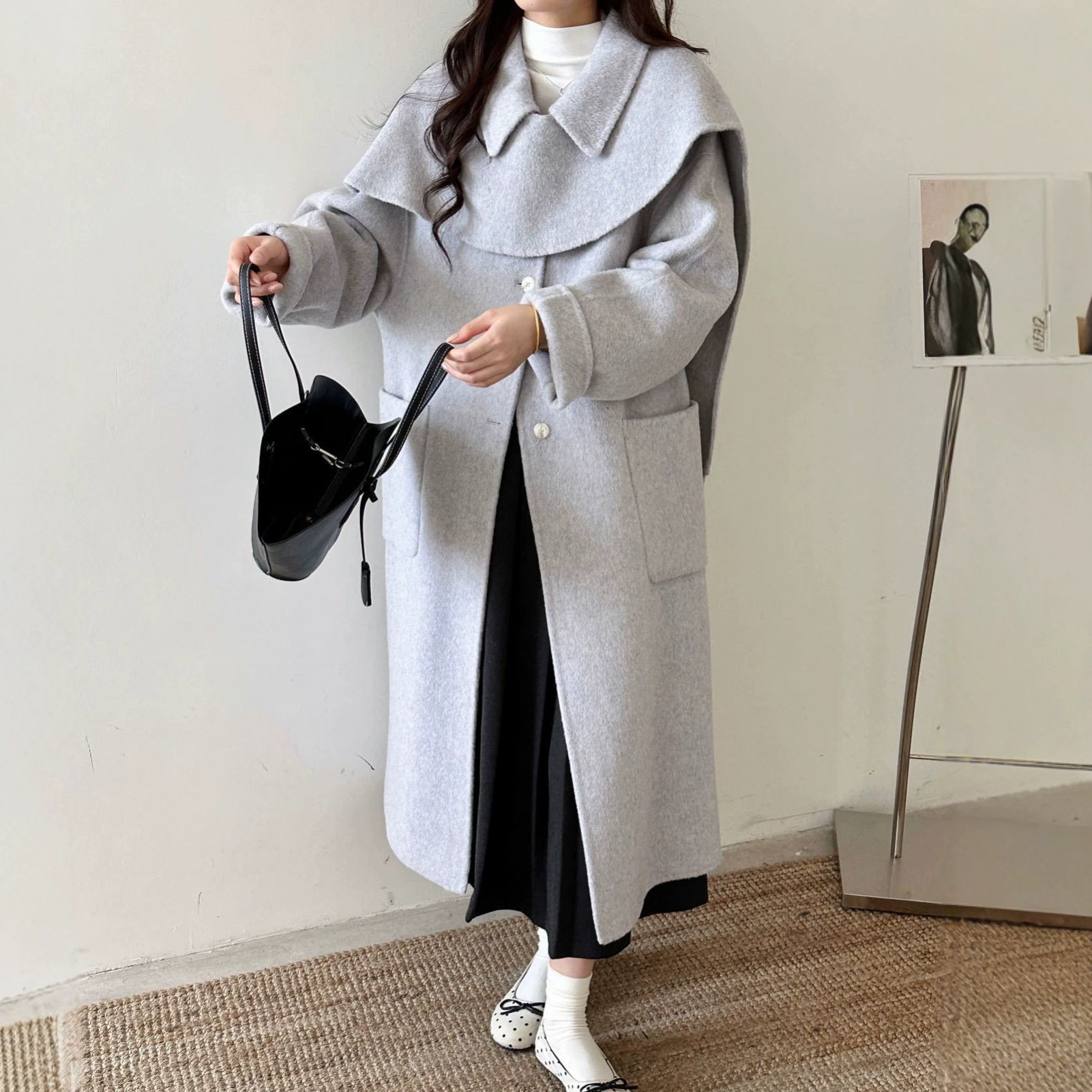 秋冬双面羊毛呢长款加厚大衣女