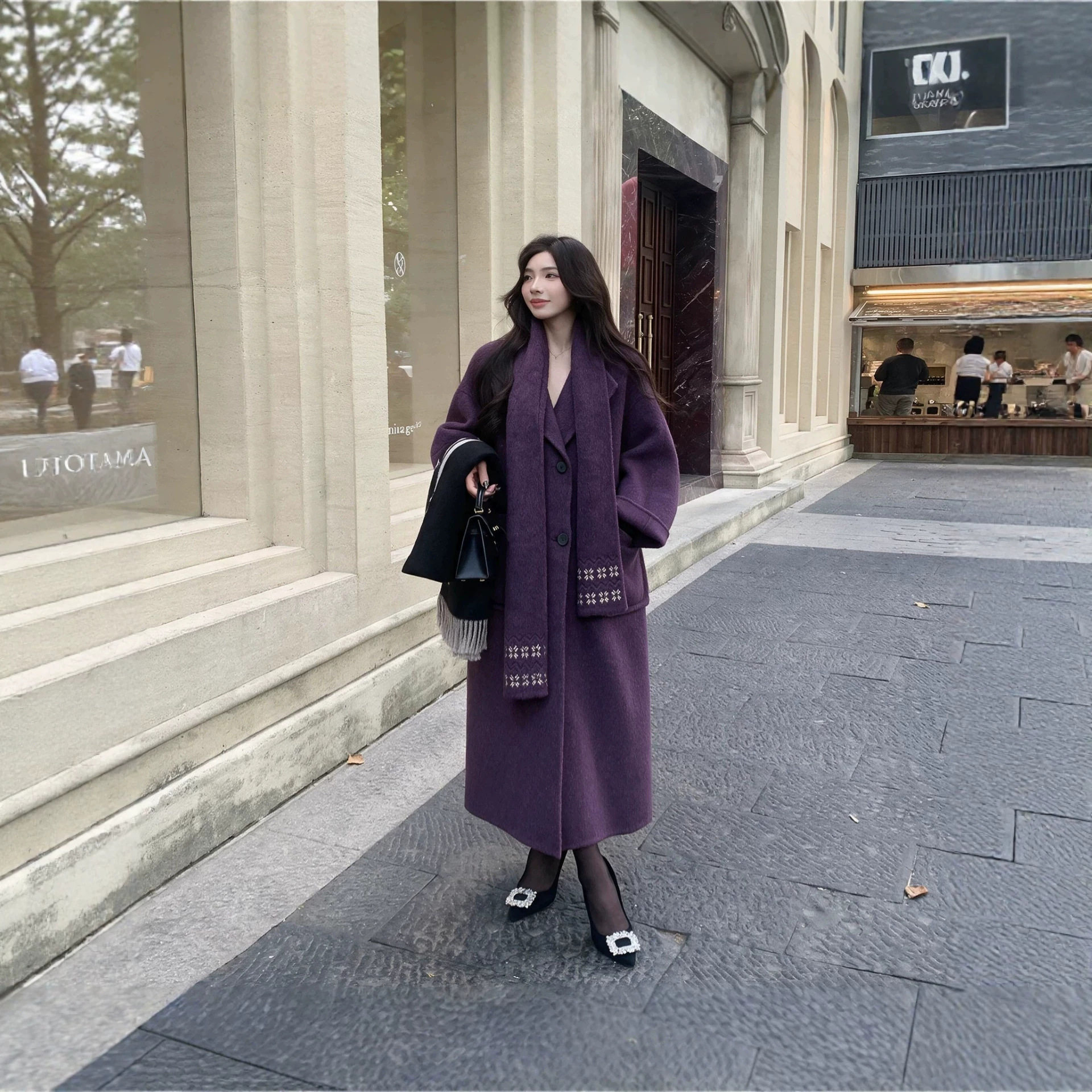 秋冬双面尼羊毛韩系长款大衣女