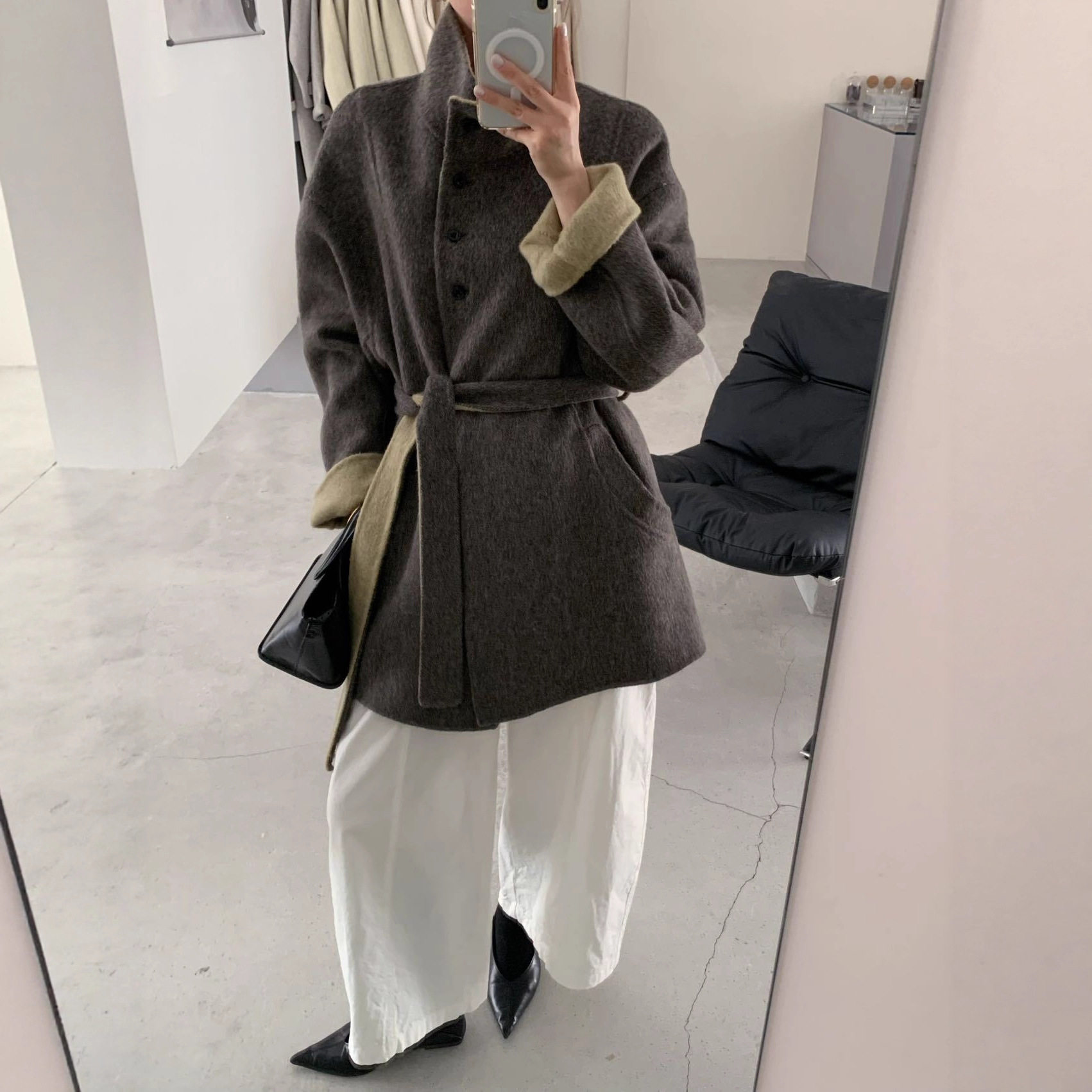 2026双面双色立领双面羊毛大衣 韩系中长款加厚保暖宽松外套女