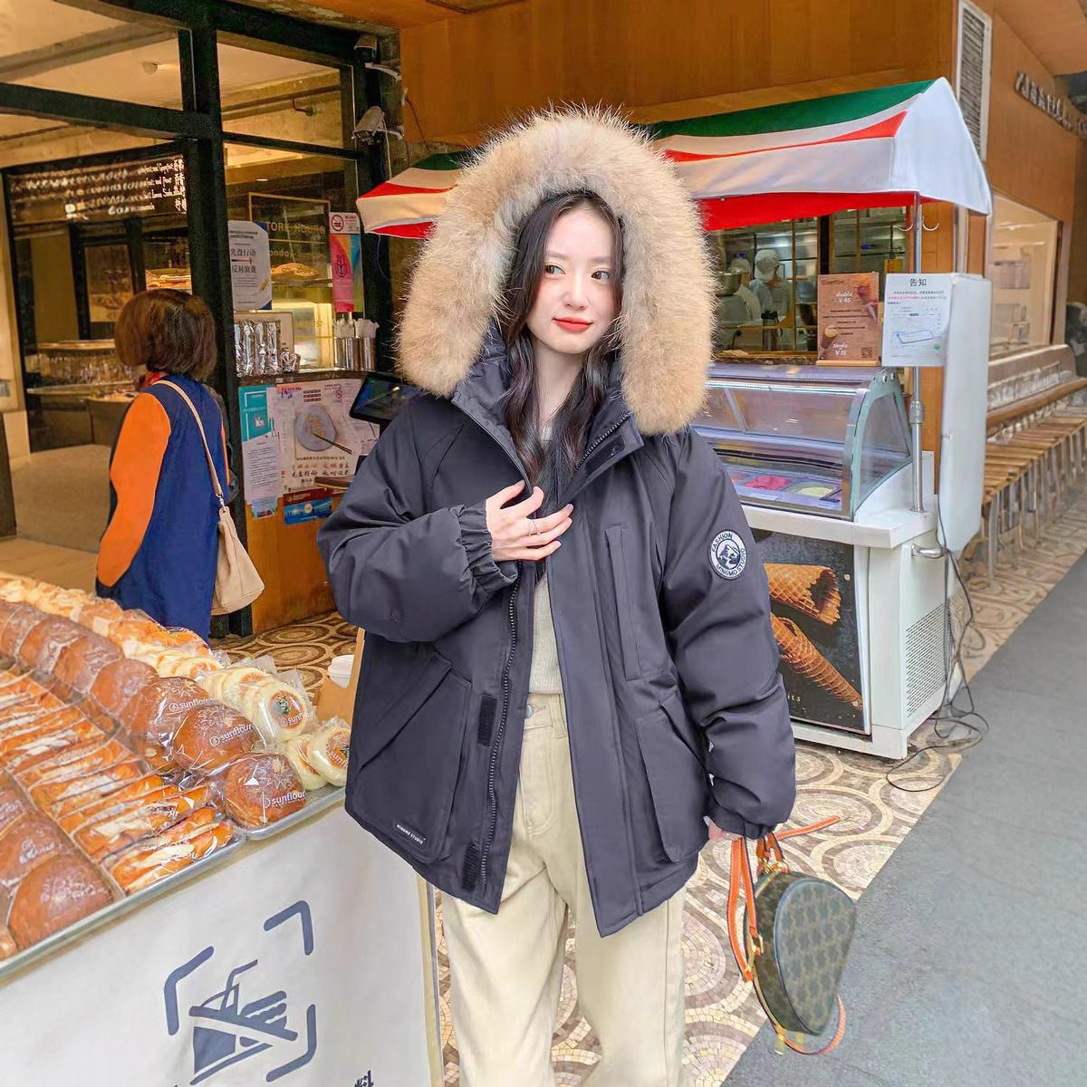 短款羽绒服女2026新款冬季派克服貂子毛大毛领小个子白鸭绒厚外套