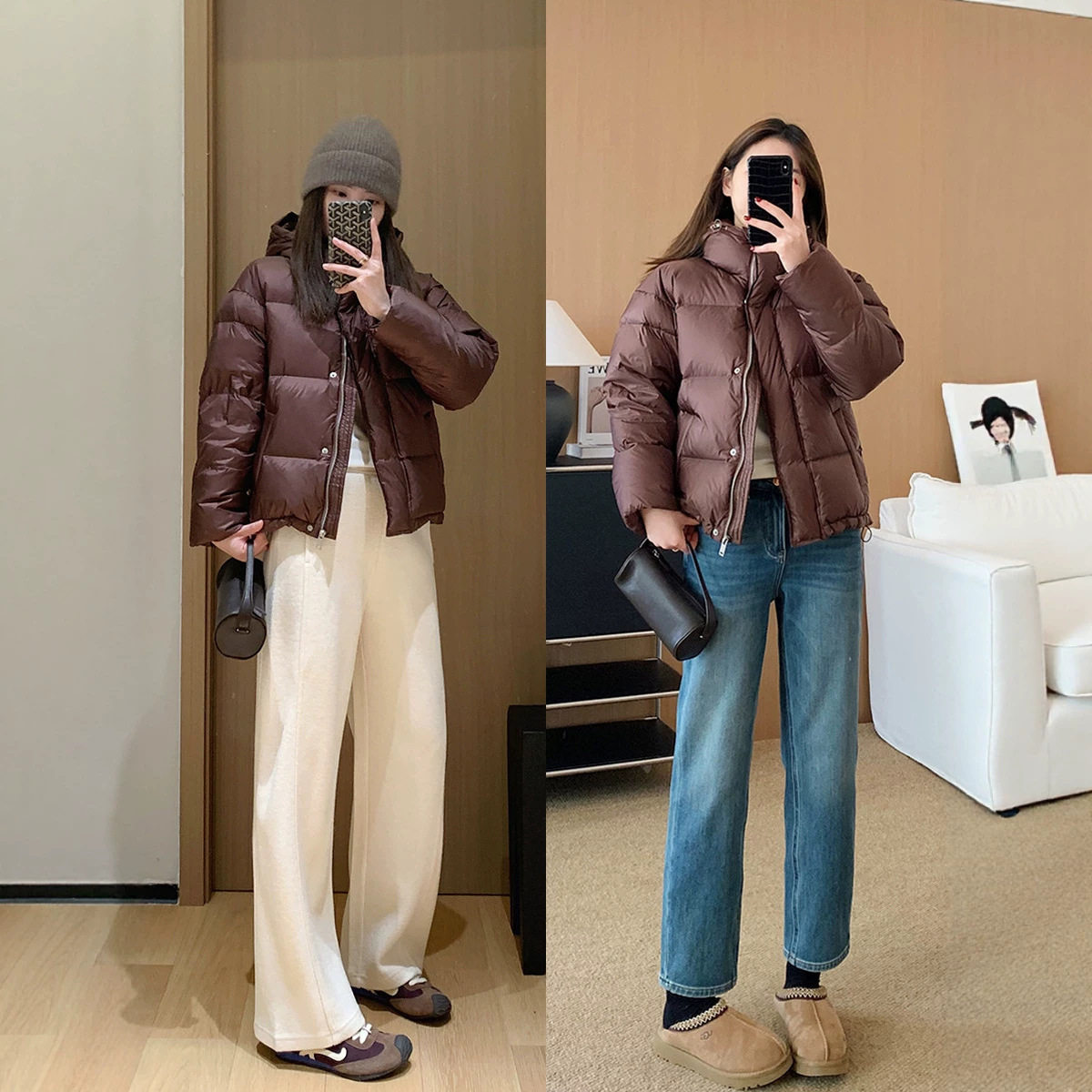 小个子加厚短款面包羽绒服女