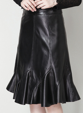 真皮皮裙半身裙女黑色中长包臀鱼尾裙2026春秋新款一步裙