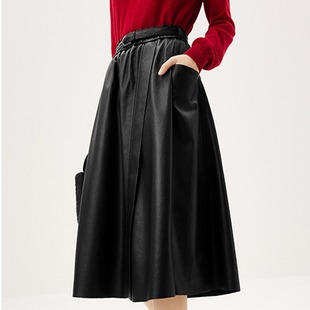 万人迷!进口绵羊皮女神花苞腰A字羊皮半身裙+真皮腰带伞裙皮中裙