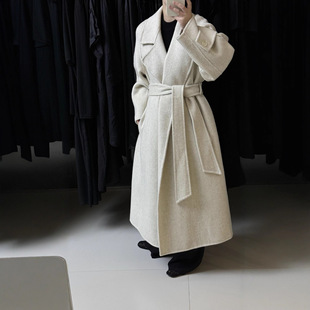 2026冬装气质扩版收腰系带羊毛外套赫本风双面长款大衣女大翻领