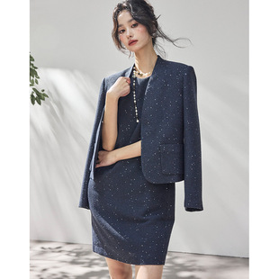 2026春新两件套法式感醋酸羊毛亮片小香无袖连衣裙短外套套装女