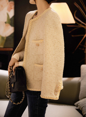感小香风外套 短款粗花呢女装春秋季女款秋装时尚上衣白色2026