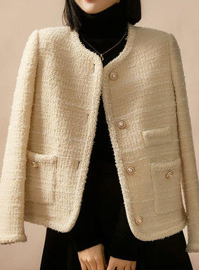 羊毛高品质小香外套 优雅气质粗花呢 2026秋季新款女装 白色短款
