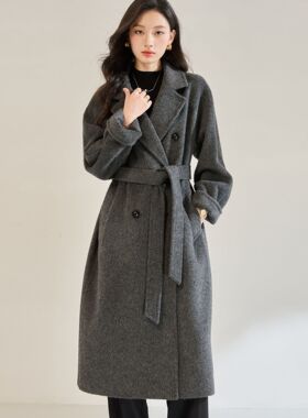 2025秋冬新气质感长毛苏丽羊毛灰色毛呢外套中长款大衣女