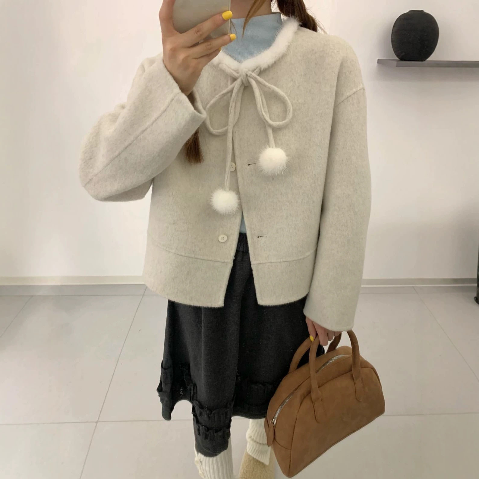双面羊毛真水貂加厚女大衣