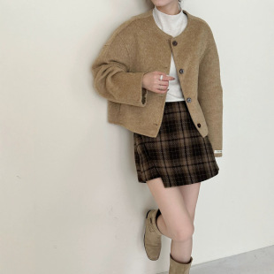 圆领单排扣落肩袖长袖立体裁剪双面尼羊毛大衣毛呢外套女2026早春