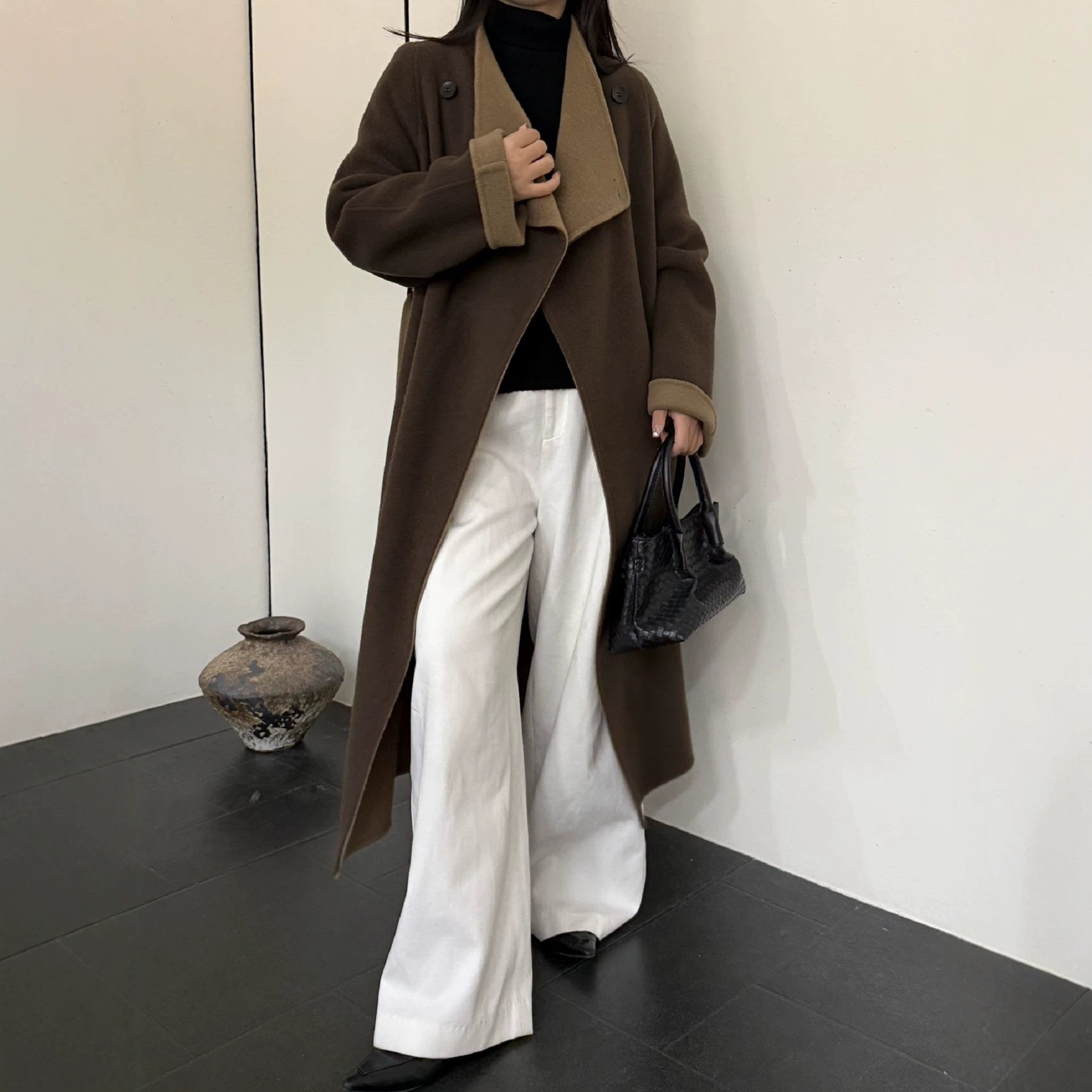 山羊绒绵羊毛双面呢立领女大衣