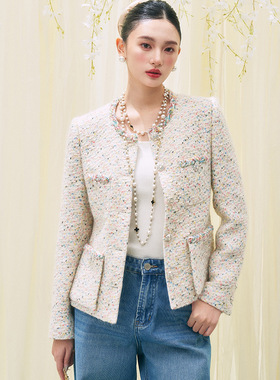 2026早春新法式复古感重工羊毛名媛小香风短款上衣外套白色