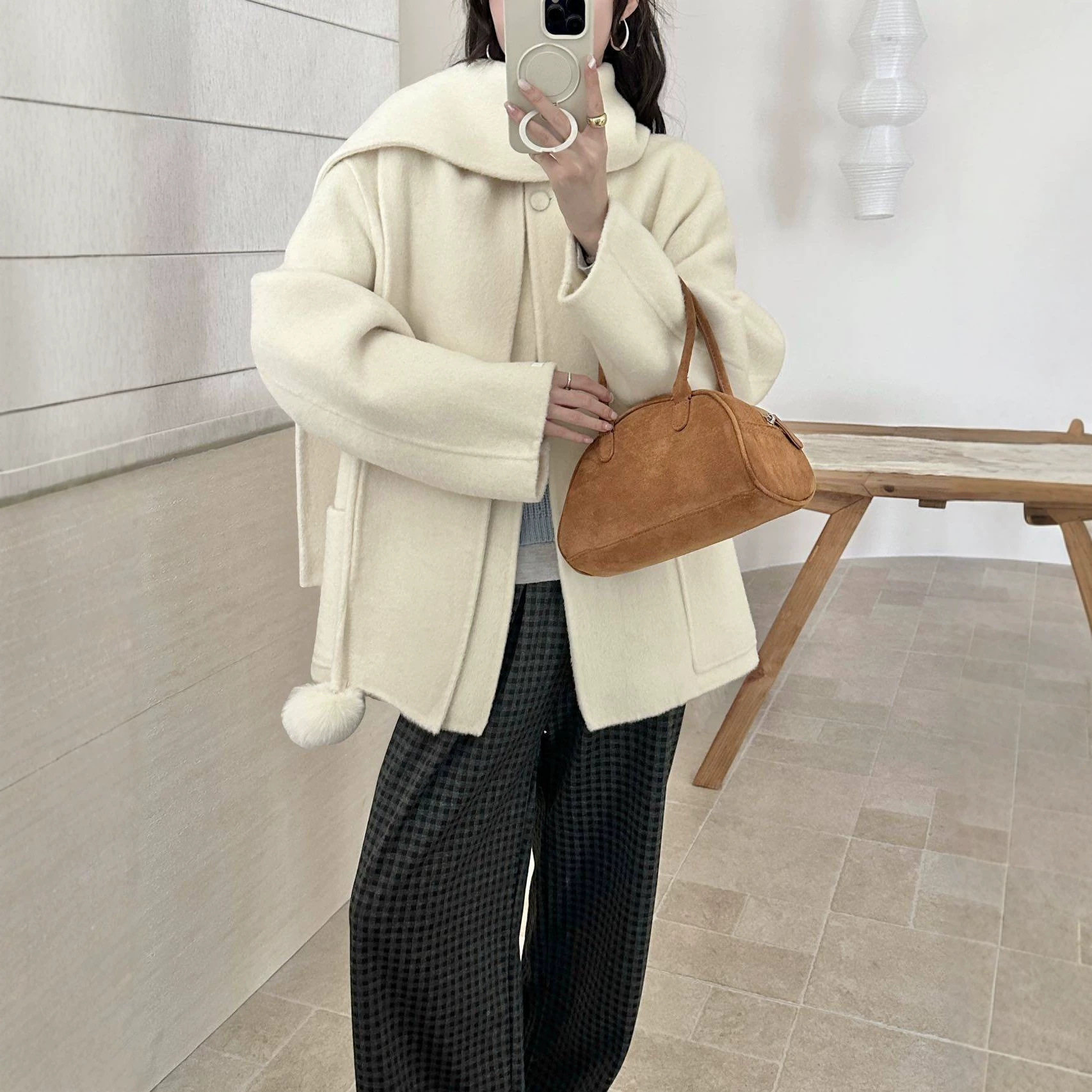 秋季新款双面呢羊毛显瘦大衣女