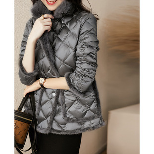 水貂毛拼接95白鹅绒高端羽绒服2026高端女款灰色短款外套防寒