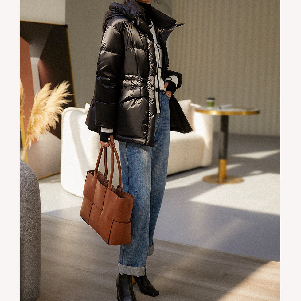 高级感鹅绒服连帽羽绒服女款高端女装 冬装中长款外套收腰白鹅绒