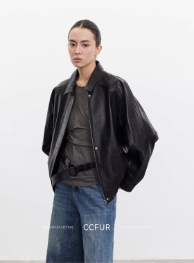 CC2026年春“街头画报”新款海宁绵羊皮真皮机车夹克皮衣外套短款