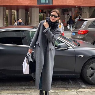 2026秋冬正肩加厚长毛赫本风双面羊毛大衣女中长款韩系感外套女