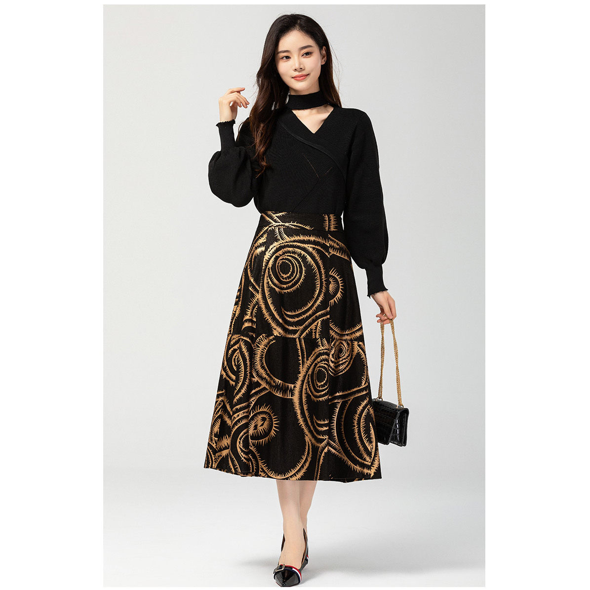 真皮印花裙女2026春秋新款高腰显瘦中长裙绵羊皮大摆皮裙半身裙,女装/女士精品,半身裙,淘宝优惠券,粉丝福利购,淘宝优惠卷