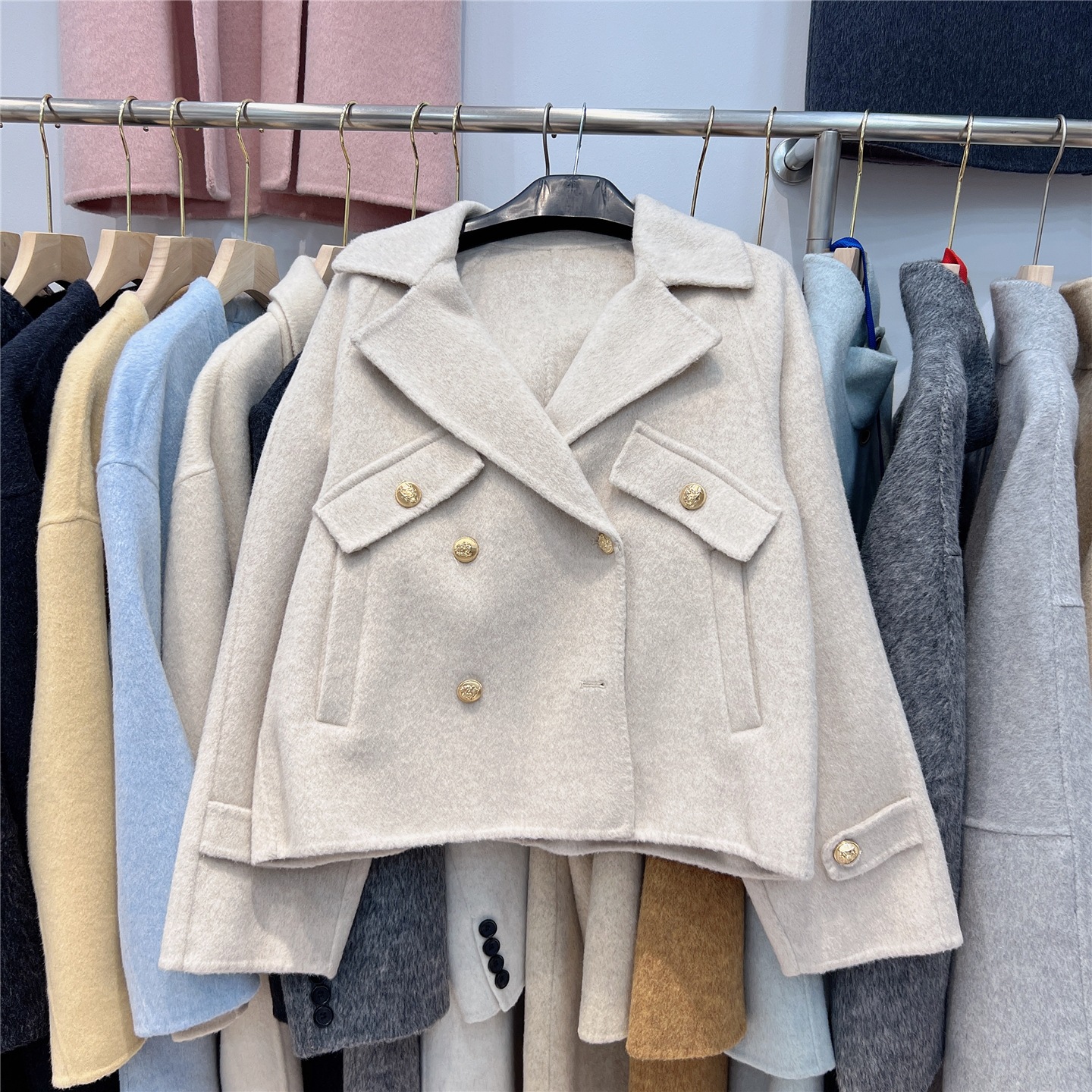 实拍 2025秋冬新款双面呢羊绒大衣女短款小香风羊毛呢外套韩版