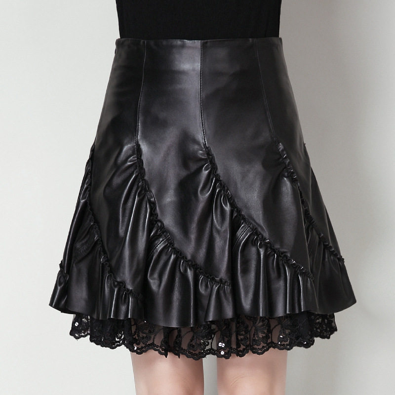 欧洲站2026秋冬新款真皮皮裙半身裙女中长款蓬蓬伞裙羊皮百褶裙