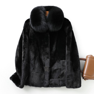 水貂毛皮草外套拼貂貂皮大衣女狐狸毛领2026冬新款保暖小个子短款