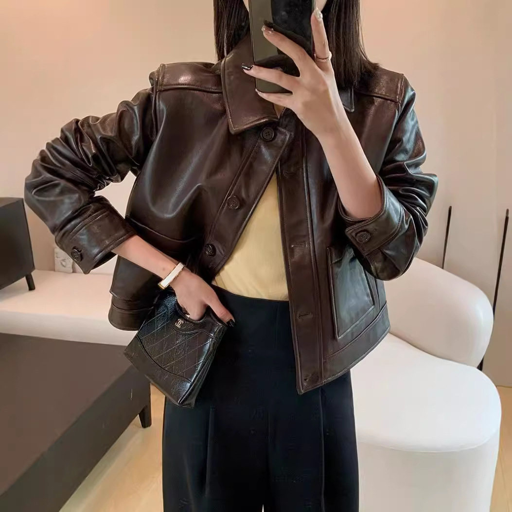 2026春秋绵羊皮显瘦机车皮衣女