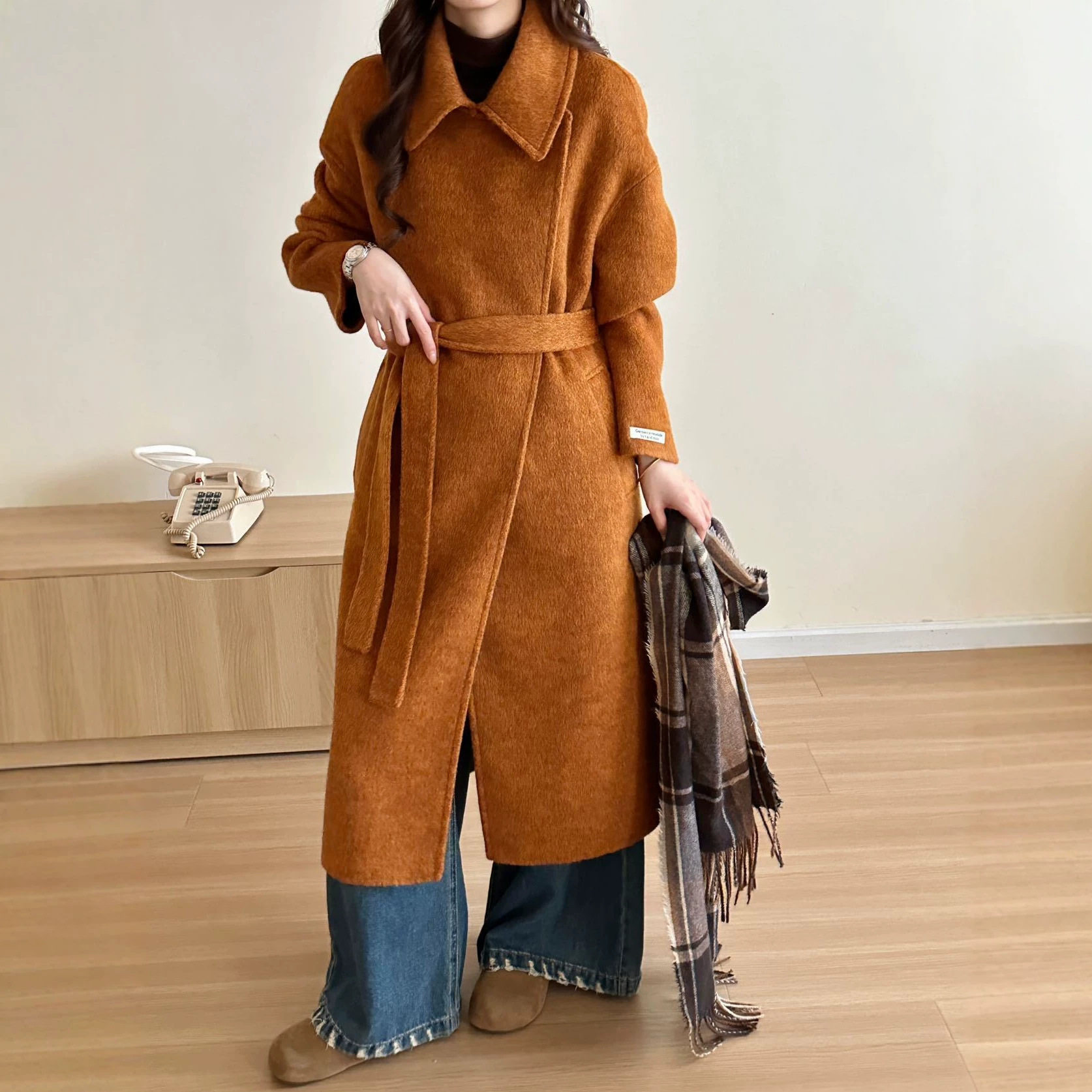 娃娃领双面羊毛加厚长款大衣女