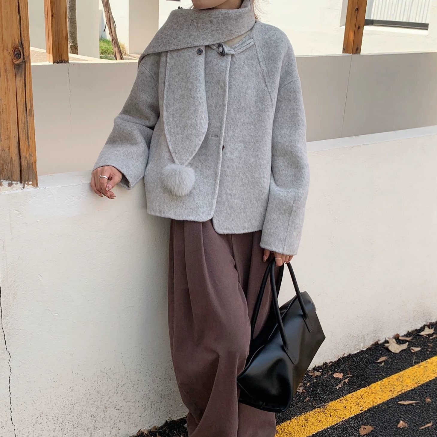 双面羊毛加厚显瘦短款大衣