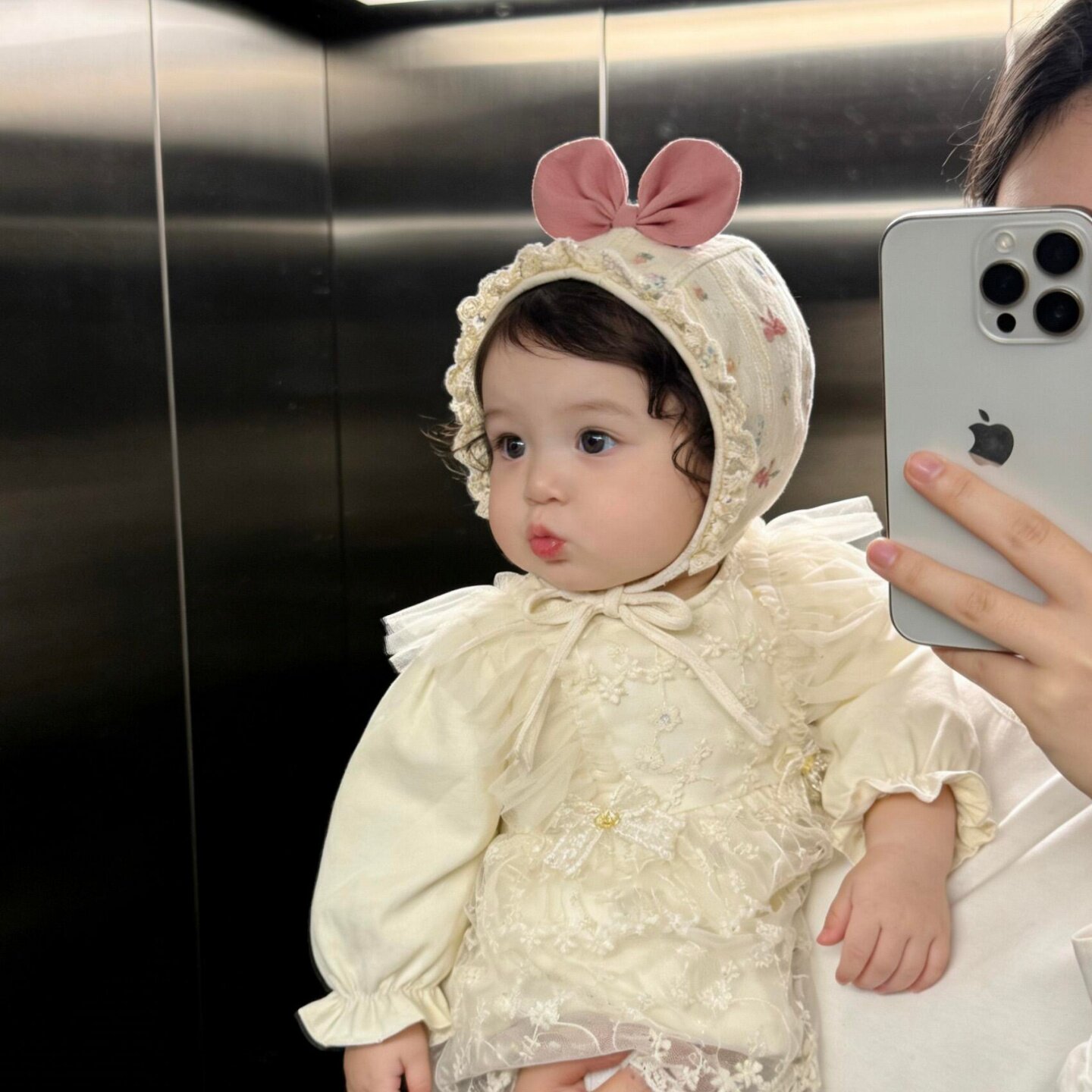 小月龄婴儿外出帽子夏薄款女宝宝胎帽新生儿蝴蝶结蕾丝花边包头帽
