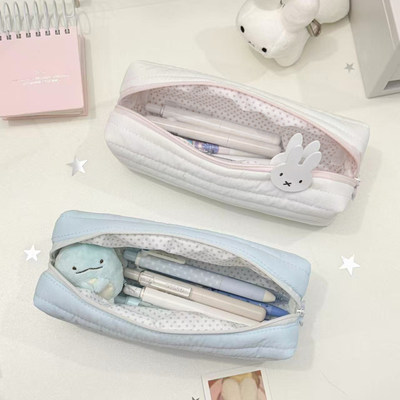 韩系ins风少女奶油波点笔袋学生高颜值简约纯色文具收纳袋铅笔袋