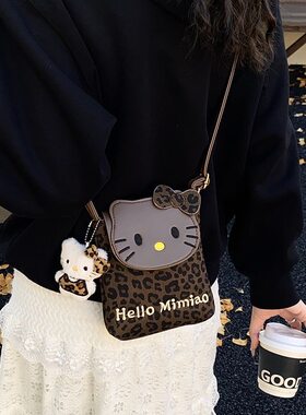 2025秋冬新款豹纹猫咪可爱迷你单肩斜挎包韩版蝴蝶结洋气女童外出