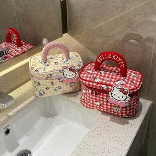 可爱猫咪kt手提化妆包便携式大容量格子收纳包女生外出旅行洗漱包