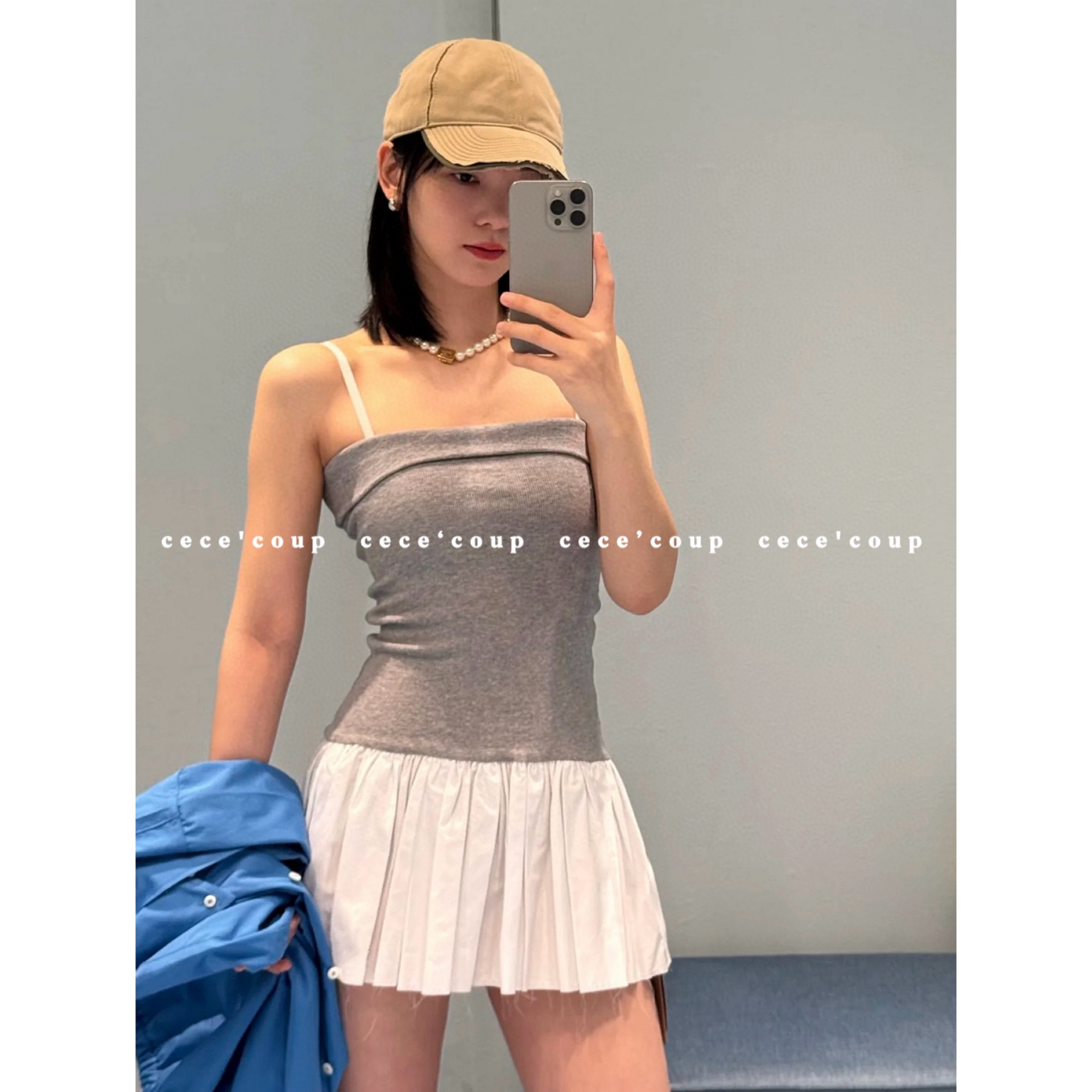 25ss双层拼接撞色抹胸连衣裙女