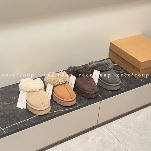 25FW皮毛一体厚底卷毛拖鞋女