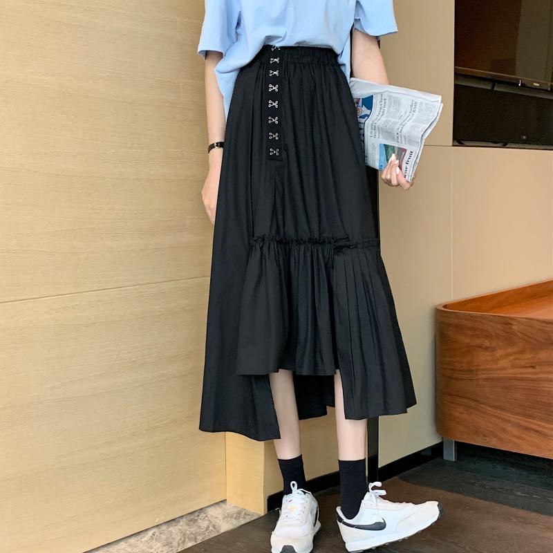 Real price in spring and summer 2021 new mid length buttock solid color skirt with high waist, thin and meat covered A-line skirt for women