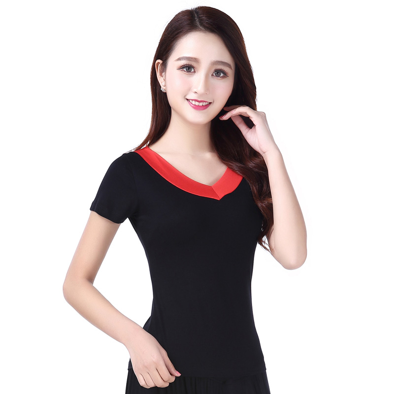 莫代尔舞蹈上衣广场舞服装短袖v领跳舞衣服女舞蹈服形体服练功服
