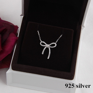 简约清新甜美百搭个性 蝴蝶结项链女锁骨短链s925纯银日韩版 学生女