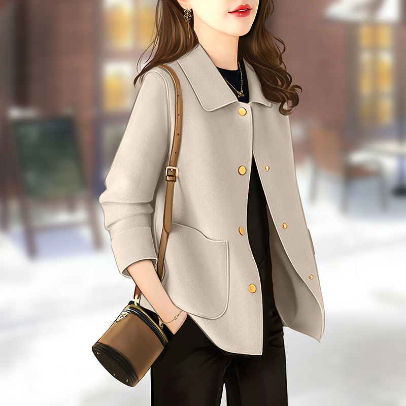 双面羊毛大衣女短款2025新款春秋冬季小个子高级感燕麦色毛呢外套