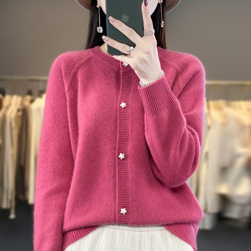 羊毛针织开衫女秋冬宽松毛衣外套