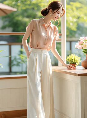时尚职业夏季短袖衬衫长裤套装女