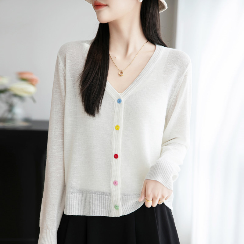 冰丝防晒针织外套长袖V领上衣女
