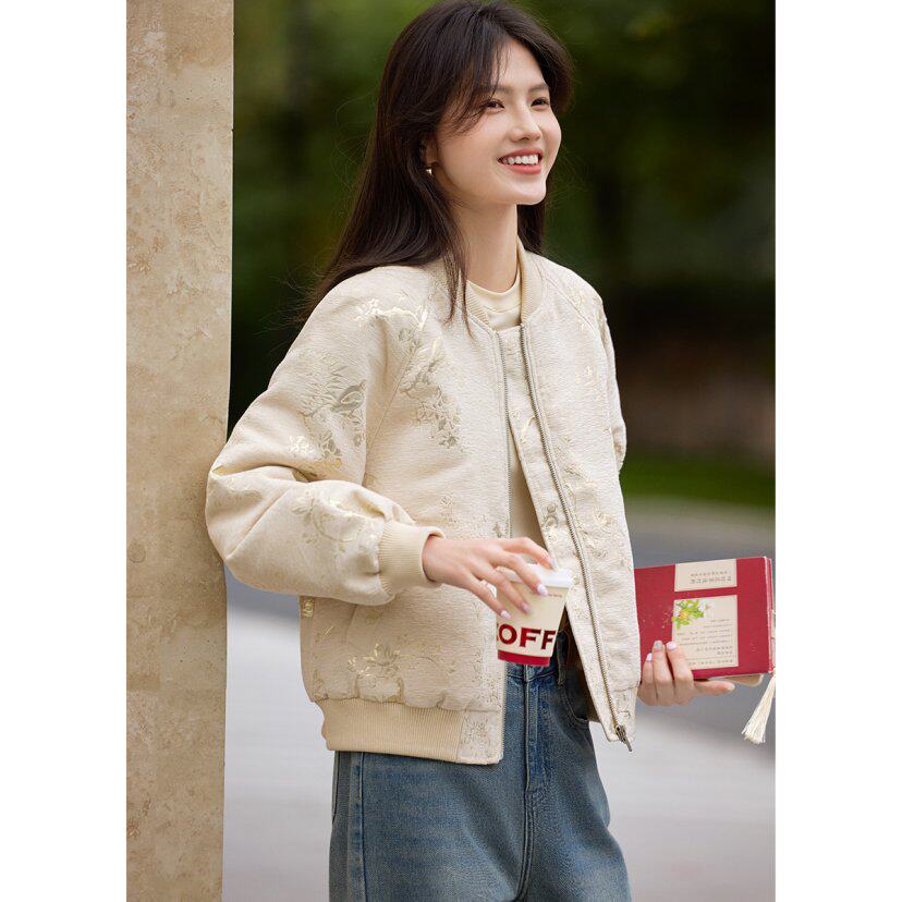 提花棒球服短外套女春秋季棒球服