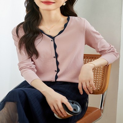 气质针织衫毛衣女秋长袖V领上衣