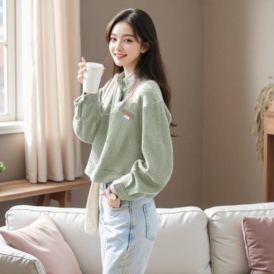 假两件条纹春秋时尚百搭短款卫衣