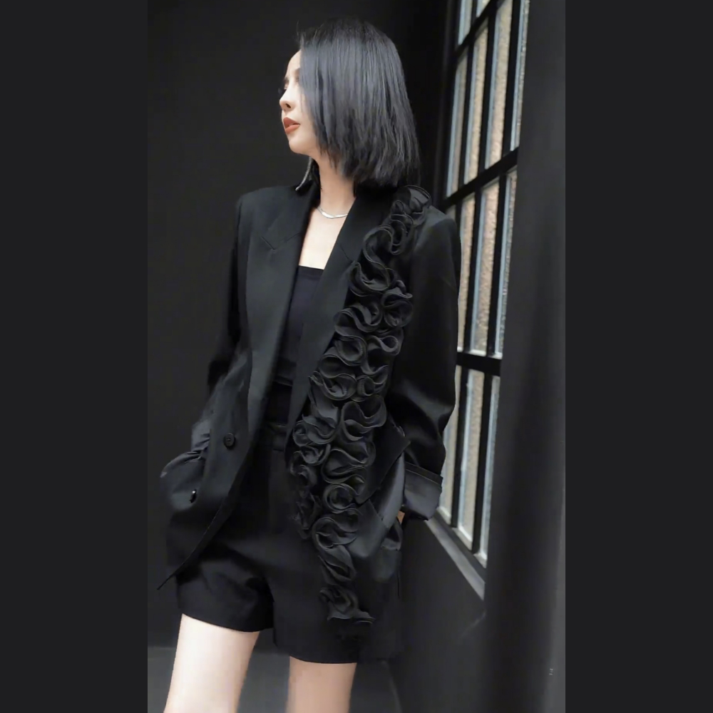 立体花朵收腰西装外套女
