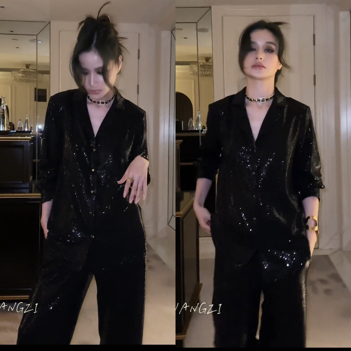 2026新款春季欧货西装外套长裤高端时尚亮片显瘦西装外套套装女