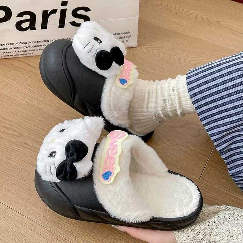 可拆卸保暖棉拖鞋冬季女新款可爱kt猫卡通跟包跟厚底防滑耐穿居家